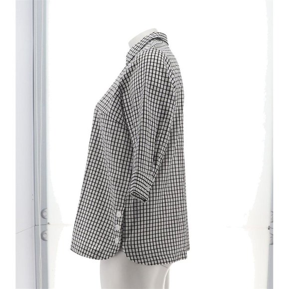 NWT JOAN RIVERS TEXTURED BUTTON FRONT SHIRT W/SIDE BUTTONS WHITE/BLACK XS, XXS - Picture 3 of 14